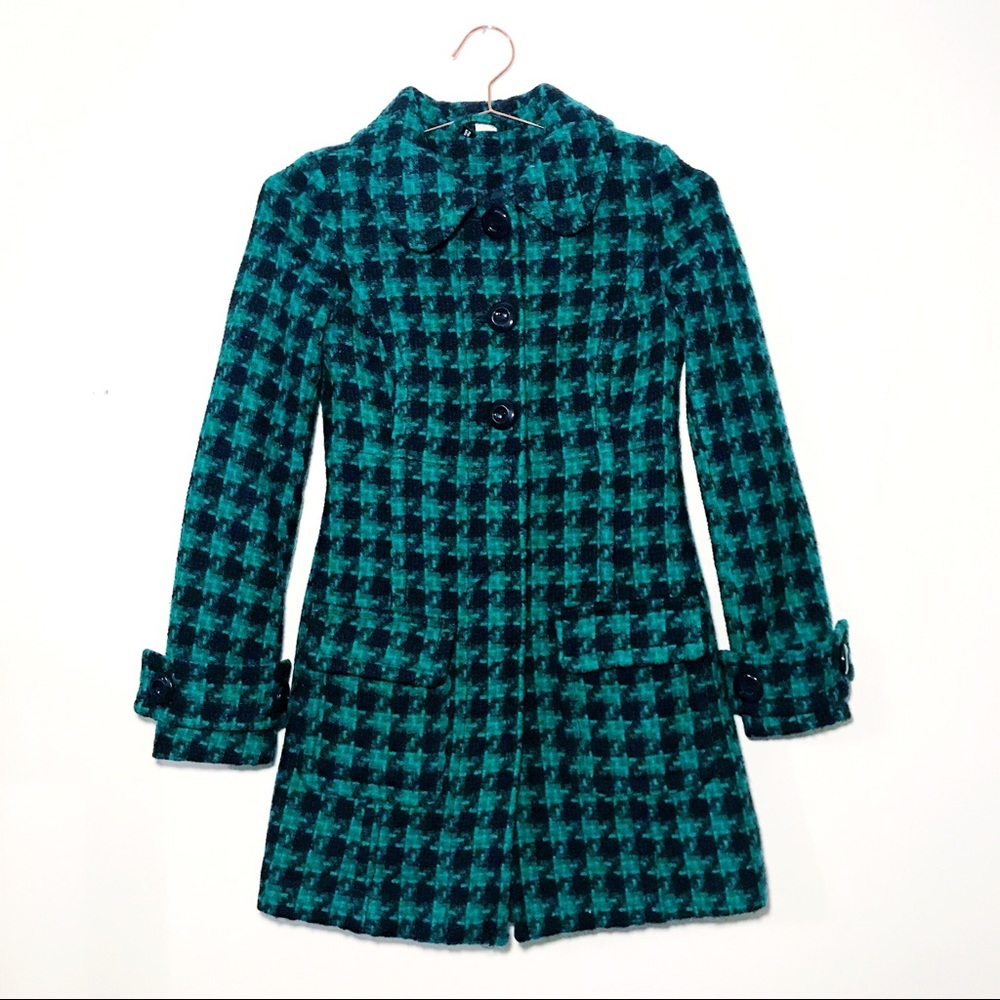 Wool Houndstooth A-Line Coat